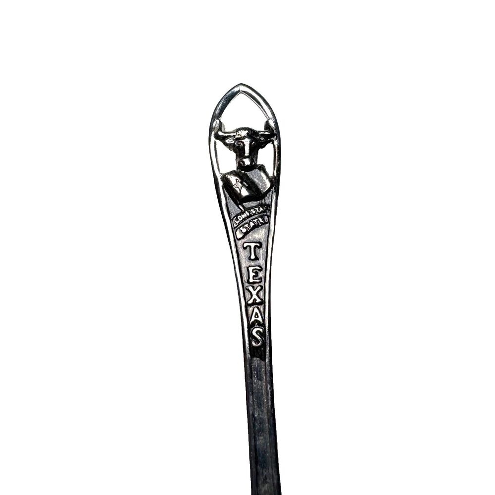 VTG Texas Souvenir Spoon Longhorn Steer Bull Lone Star State Silver Tone Travel